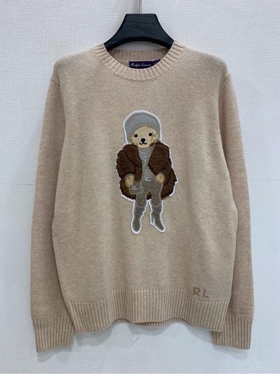 Polo Ralph Lauren Sweaters - Polo by Ralph Lauren Beige Crewneck Sweater with Teddy Patch